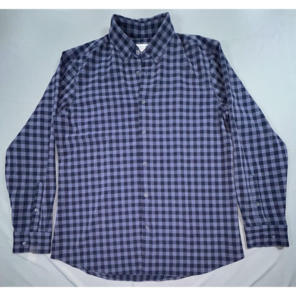 Mizzen+Main Shirt Mens XL Blue Check Long Sleeve Button Up Trim Fit USA Stretch